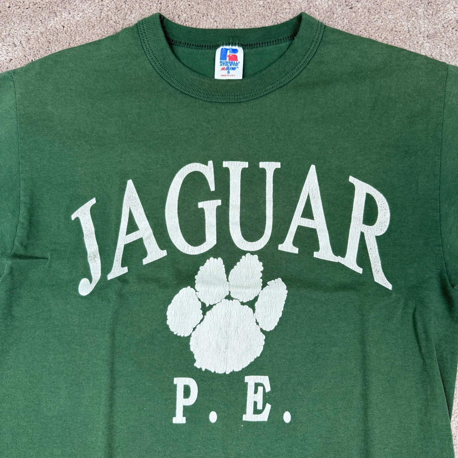 Russell Athletic Size S Green Jaguar PE Single Stitch Graphic Tee Vintage USA gallery