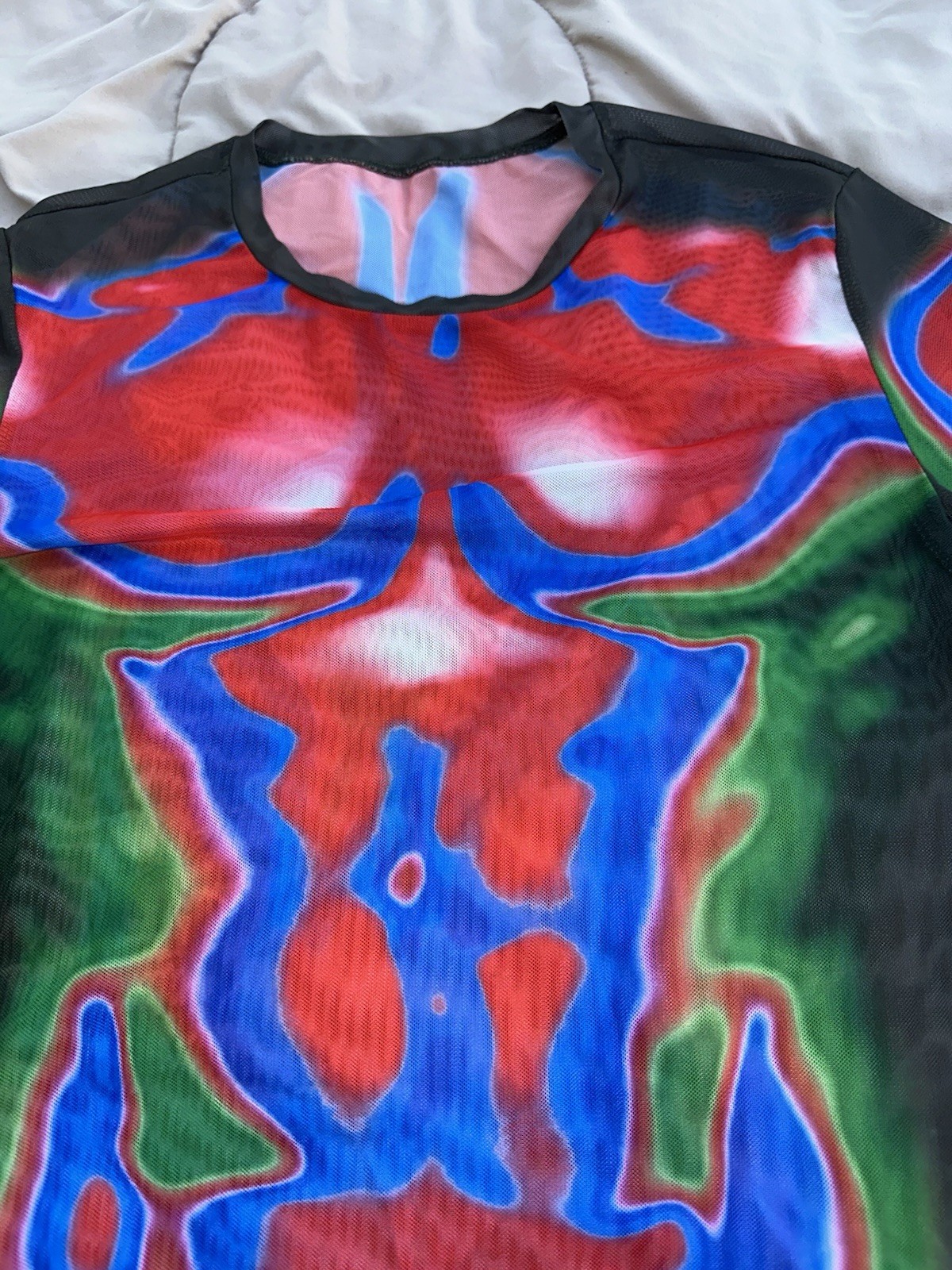 Fever City Red, Blue Black Vibrant Body Heat Map Print Long Sleeve Mesh Tee M gallery