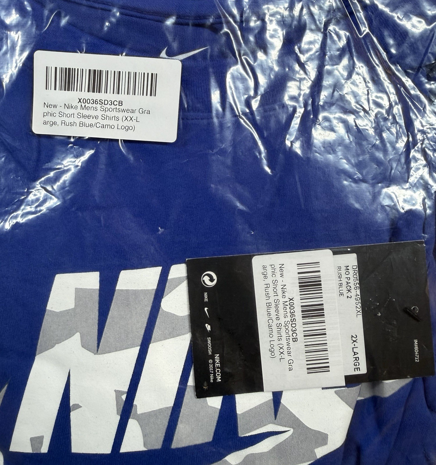 Nike Shirt Blue The Camo Swoosh Logo Graphic Tee Men's XXL 2XL Royal New w/ Tags gallery