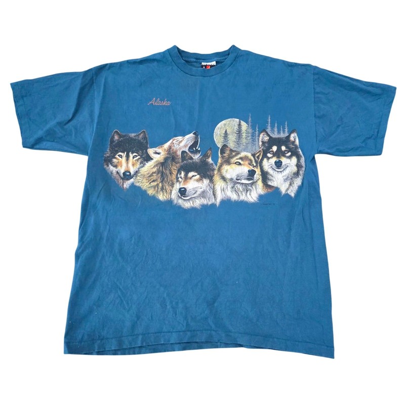 Vintage 1992 Habitat Wolf Pack Alaska T-Shirt by Signal Teal size XL Cotton USA