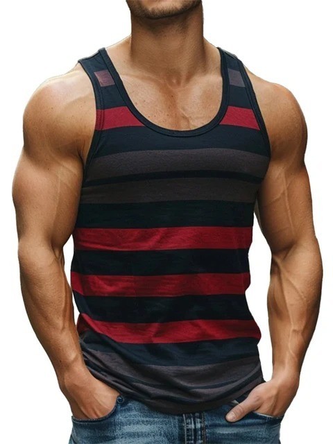 Men's Striped Gym Tank Top Summer Beach Muscle Sleeveless Shirt Casual Vest S-6X gallery
