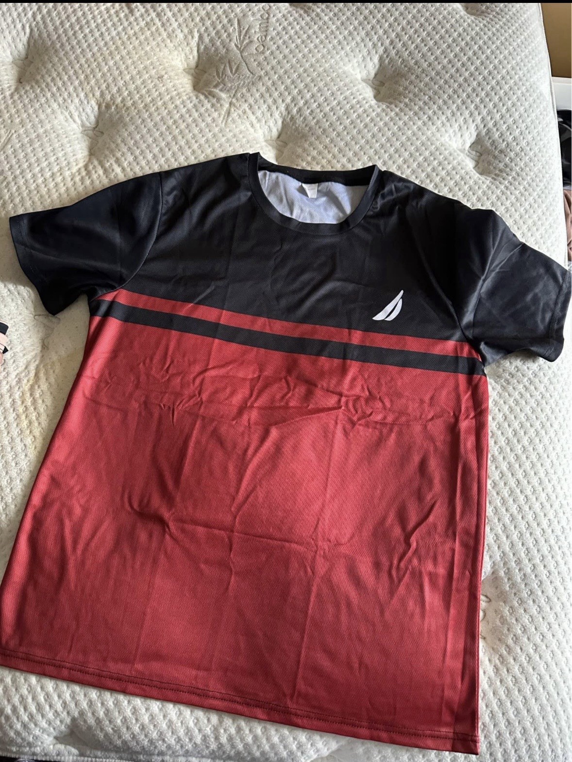 Nautica Men’s M Black/Red Colorblock Short Sleeve Logo Knit T-Shirt