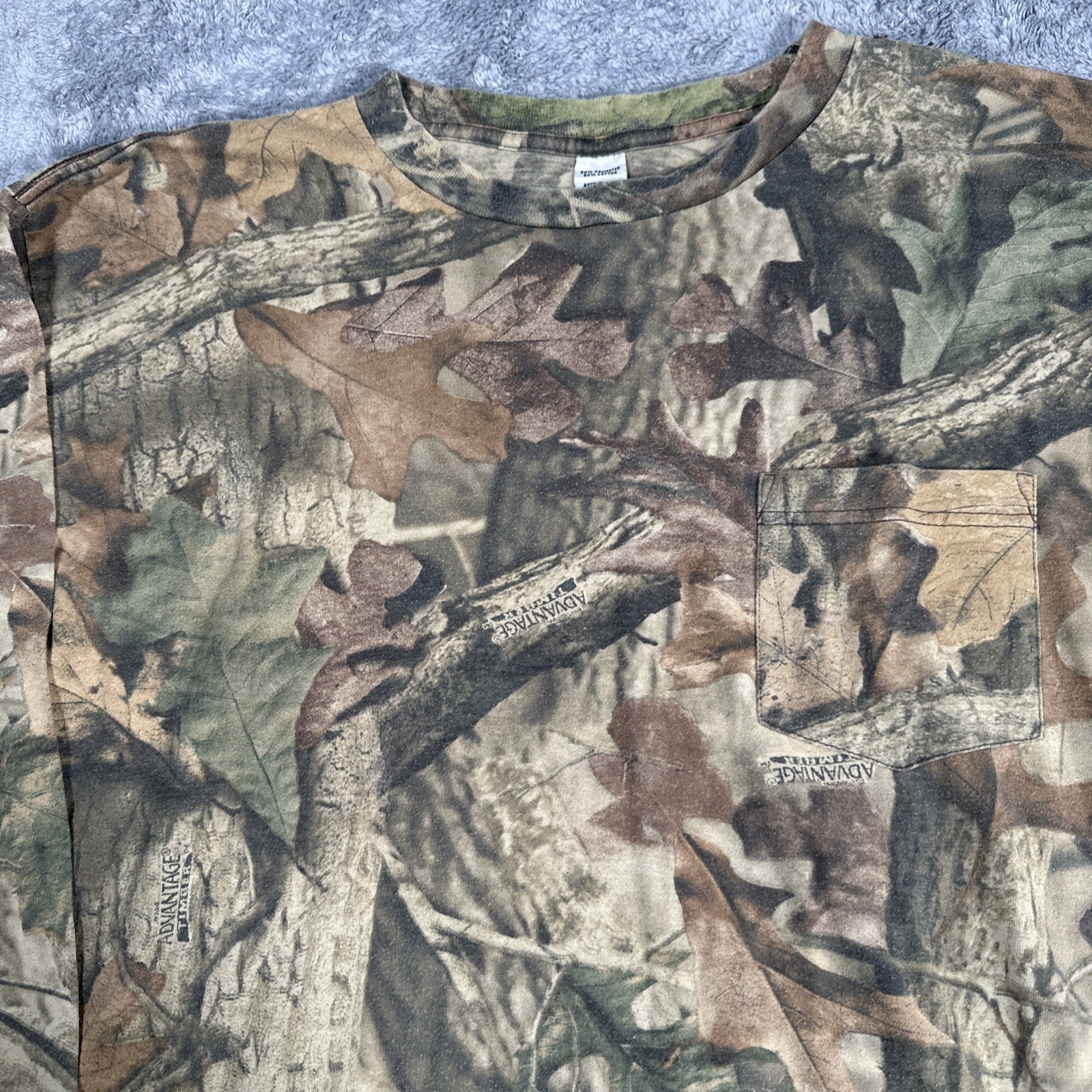 VTG XL Realtree Advantage Timber Camo Long Sleeve Pocket Hunting T-Shirt USA gallery