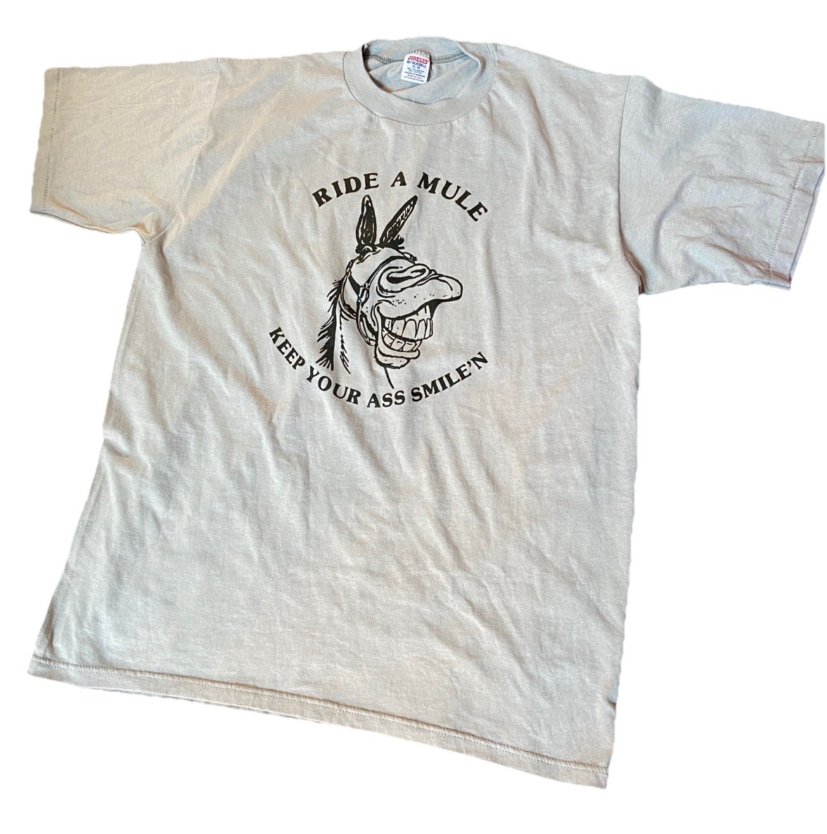 Vintage Ride A Mule T-Shirt Humor Funny Cartoon Grey XL