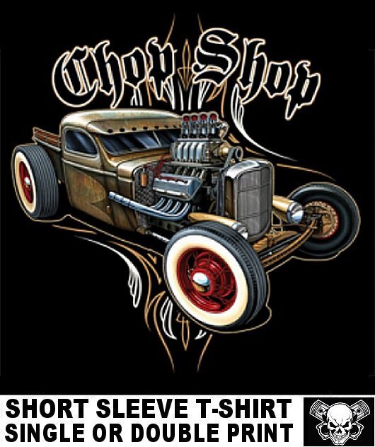 Old School Chop Shop Hot Rat Rod Truck Outlaw Hemi Blower Skull T-shirt AB73 gallery