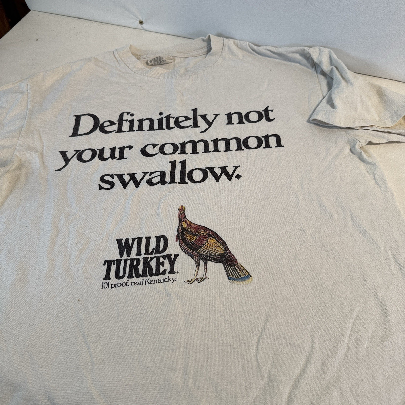 Vintage Wild Turkey Shirt Adult Large Beige Ringer 70s Made In USA Single Stitch