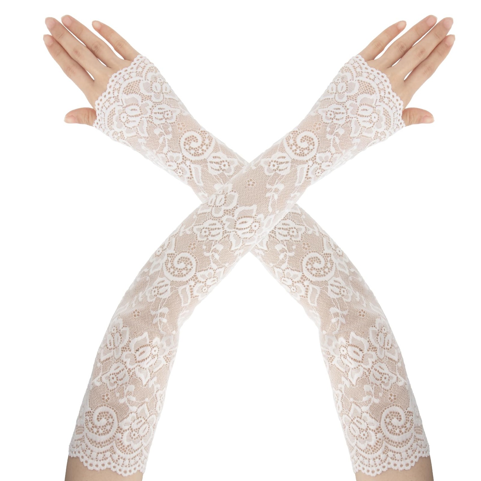 Long Lace Gloves Fingerless, Lace Sleeves, Lace Gloves Women Tea Party White gallery