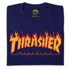 Thrasher Magazine FLAMES LOGO Skateboard T Shirt NAVY