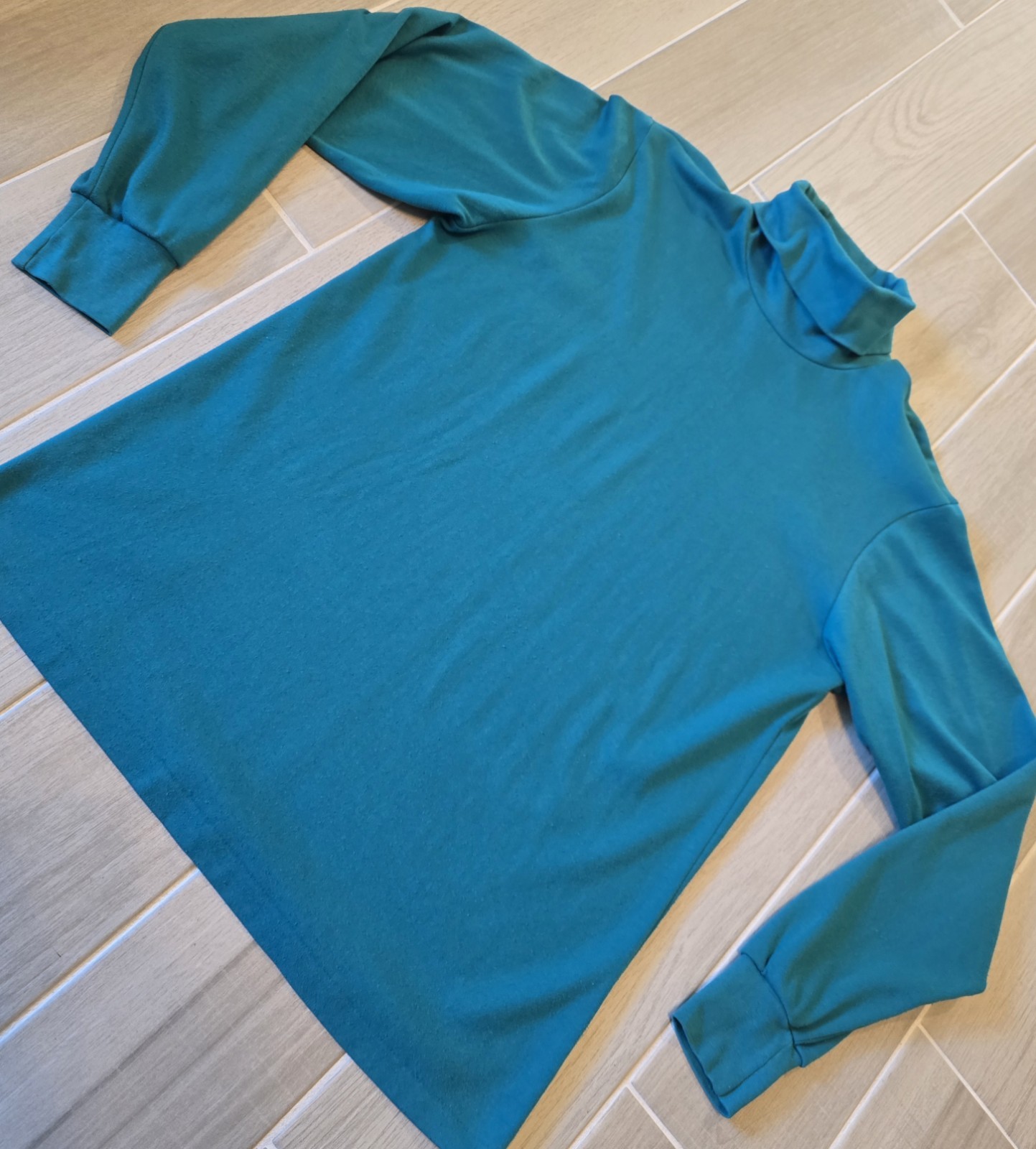 Vintage Lands' End Shirt Men's Large Teal Seamless Turtleneck High Neck LS USA gallery