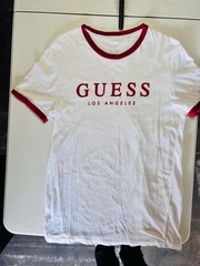 GUESS Los Angeles Red and White Ringer Logo T-Shirt