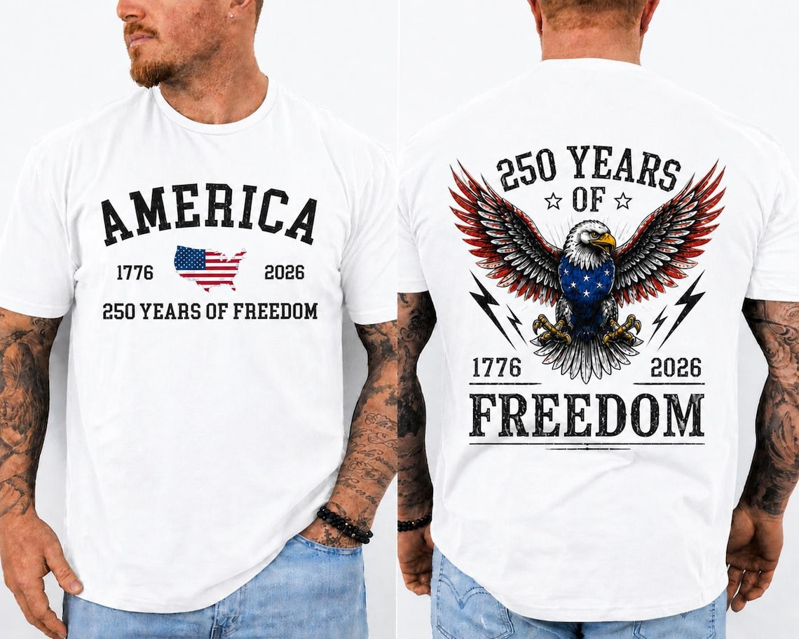 America 250th Anniversary 2 Sides Shirt Bald Eagle Patriotic USA 1776-2026 Tee gallery