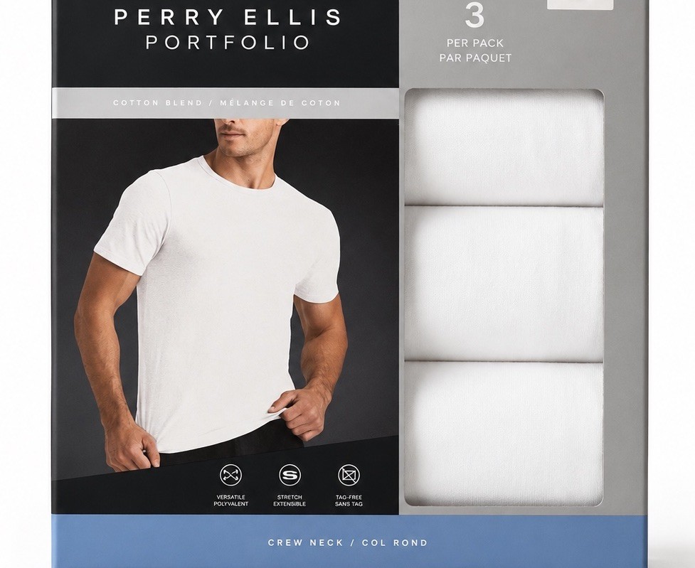 Perry Ellis Portfolio Men’s 3-Pack Crew Neck T-Shirts Short Sleeve White L