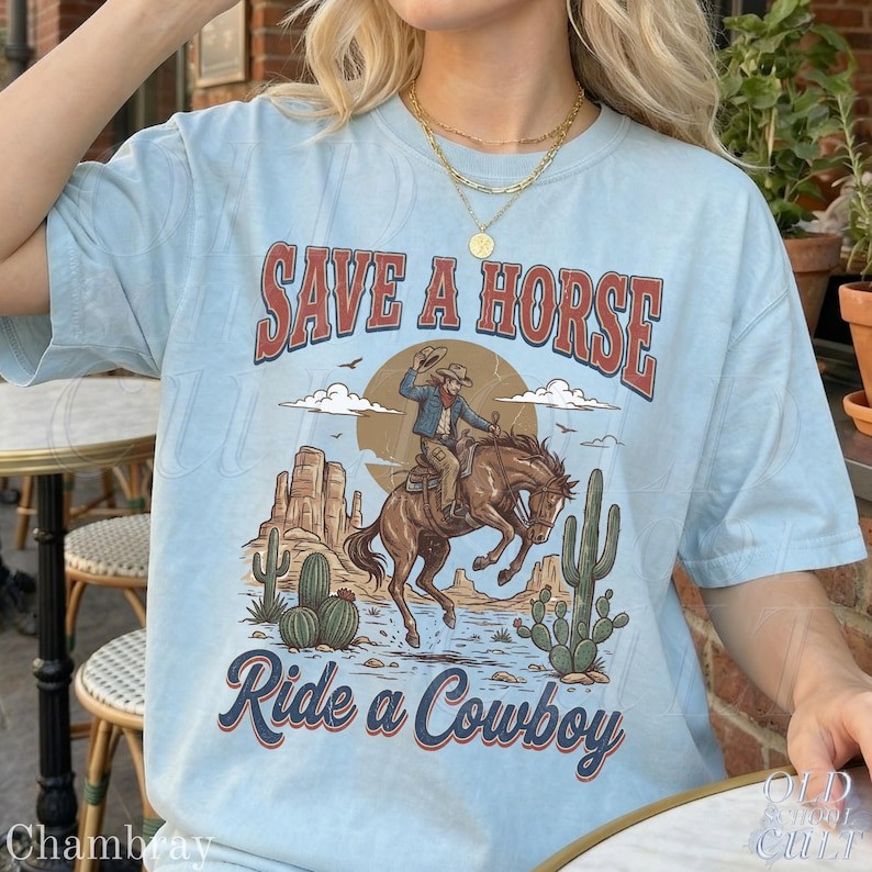Save a Horse Ride a Cowboy Vintage 90s Graphic T-SHIRT Western Rodeo