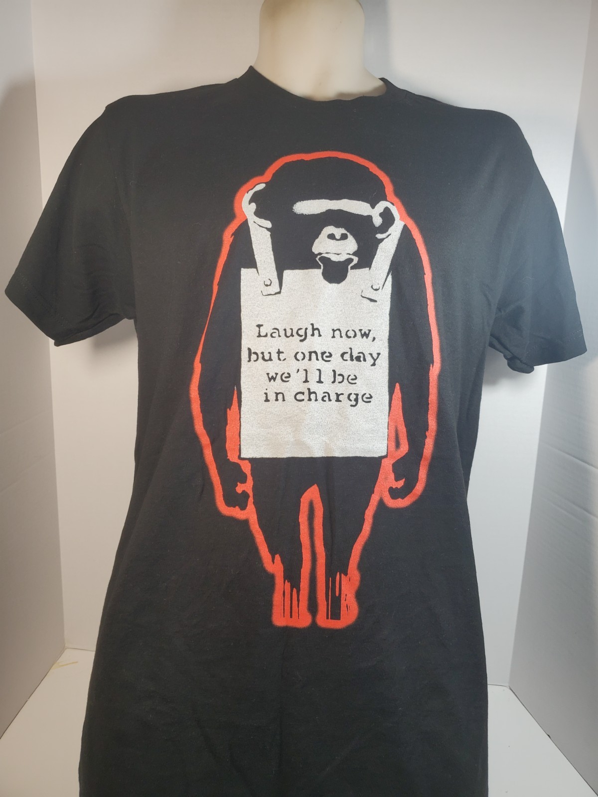 Art of Banksy Laugh Now Monkey T-shirt Size Medium M Black Tee gallery