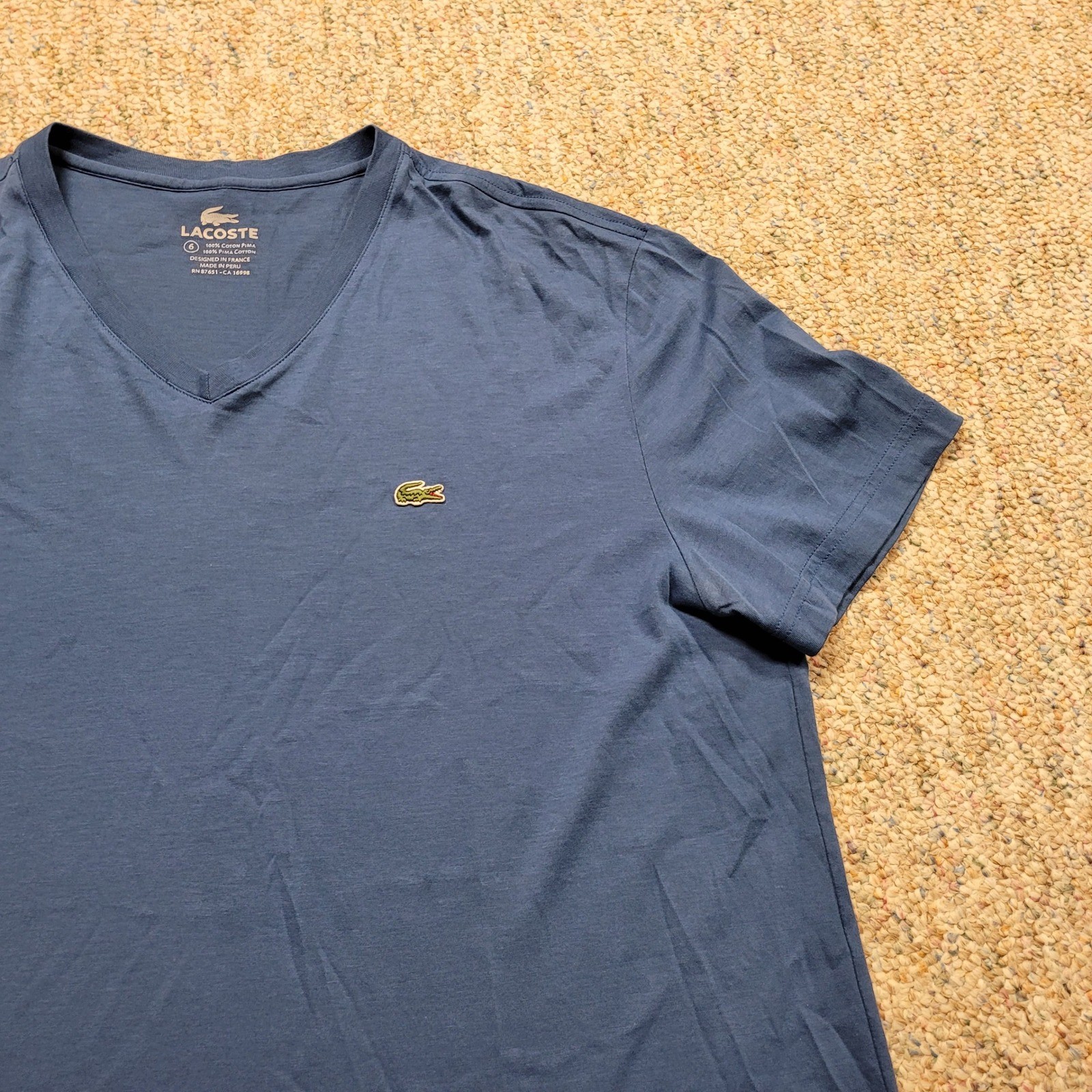 Lacoste T-Shirt Mens Size 6 Blue V-Neck Pima Cotton Short Sleeve Logo Tee gallery