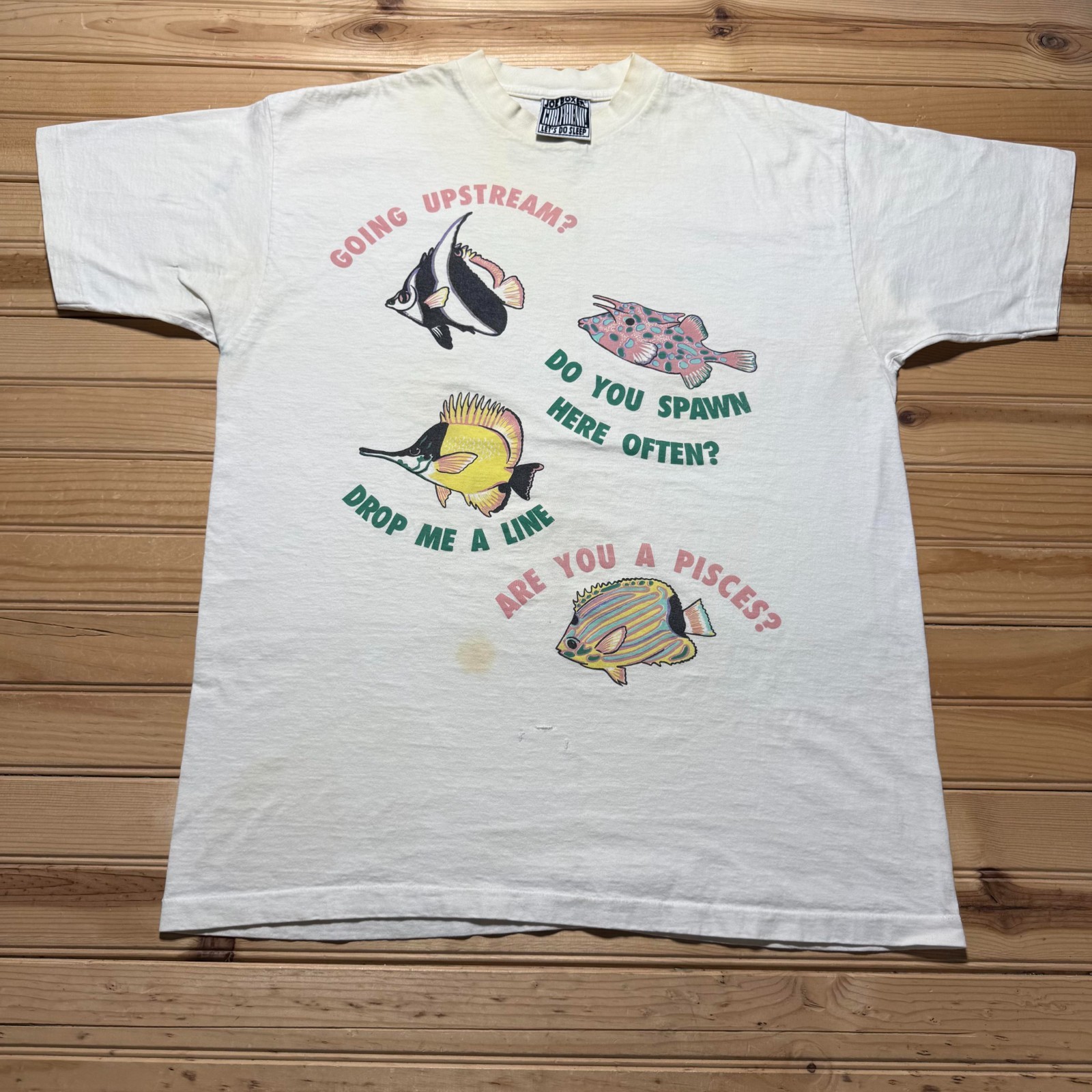 Vintage 90s Fish Pun Animals Ocean Sea Life Single Stitch Graphic T-Shirt Large