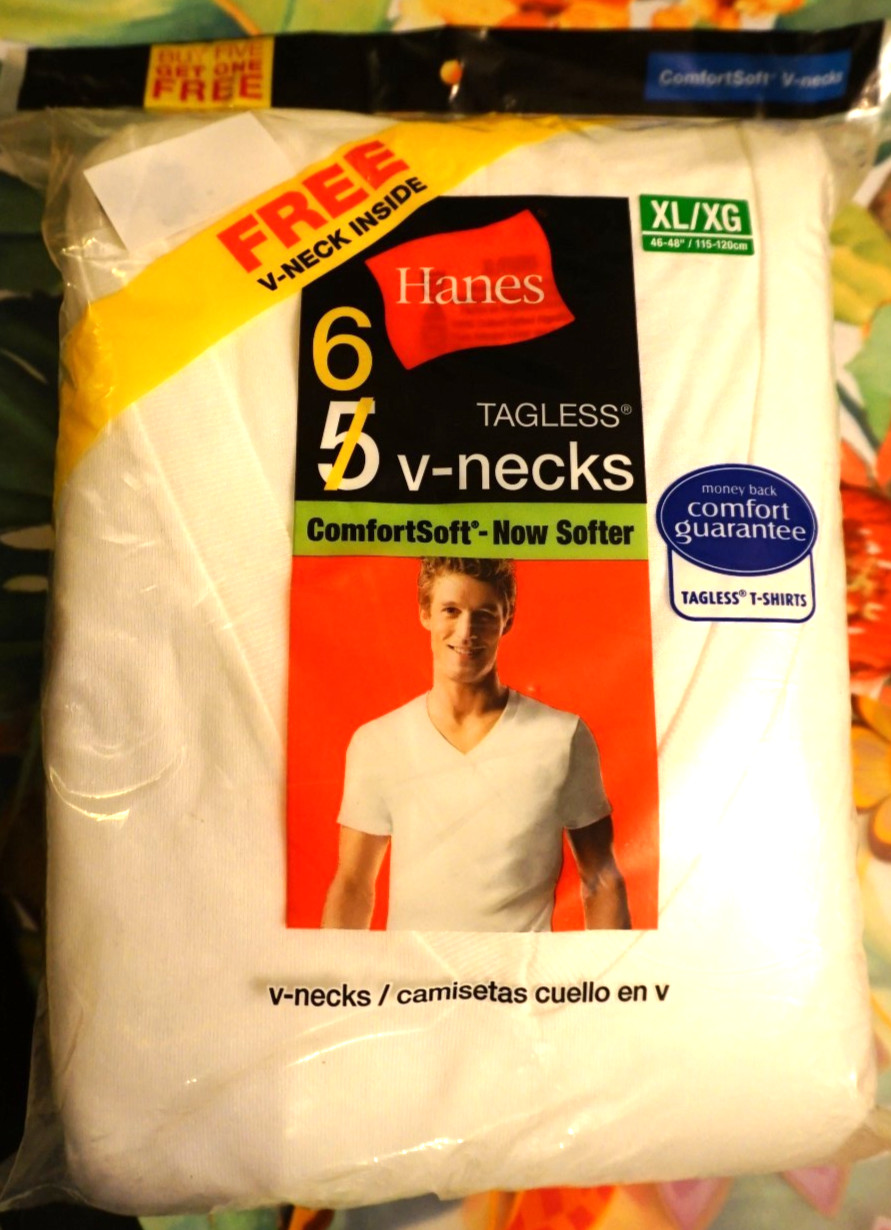 Hanes Men's tagless V-Necks T-Shirts White 6 Pack Size XL/XG NEW gallery