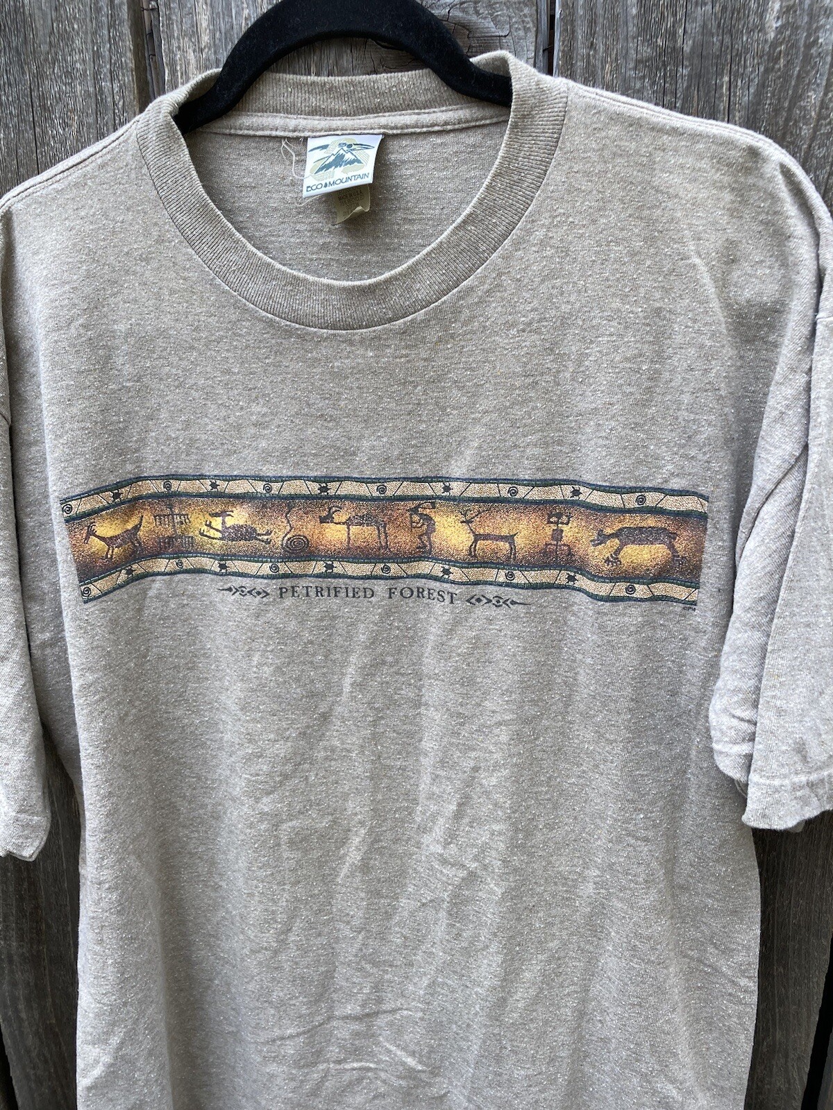 Men's Eco Mountain Beige Petrified Forest Cave Art T-Shirt L Cotton Boho USA gallery