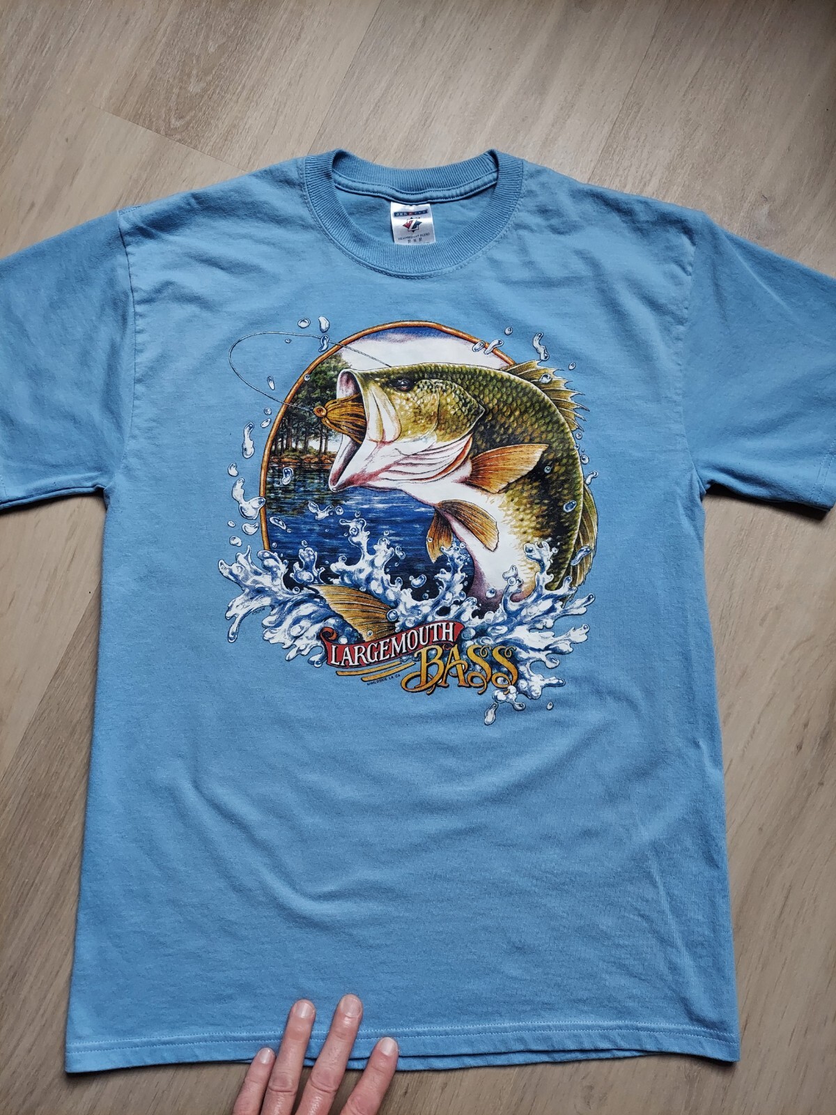 Vintage Y2K Bass Fishing T-Shirt Mens Size M Blue Outdoor Fisherman Graphic