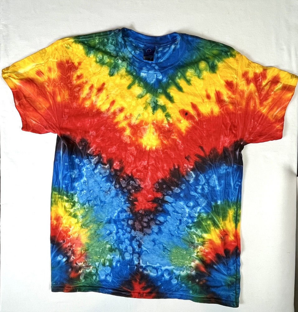 Tie Dye T Shirt Tee Multi-Color 100% Cotton Colortone Adult Large Rainbow V
