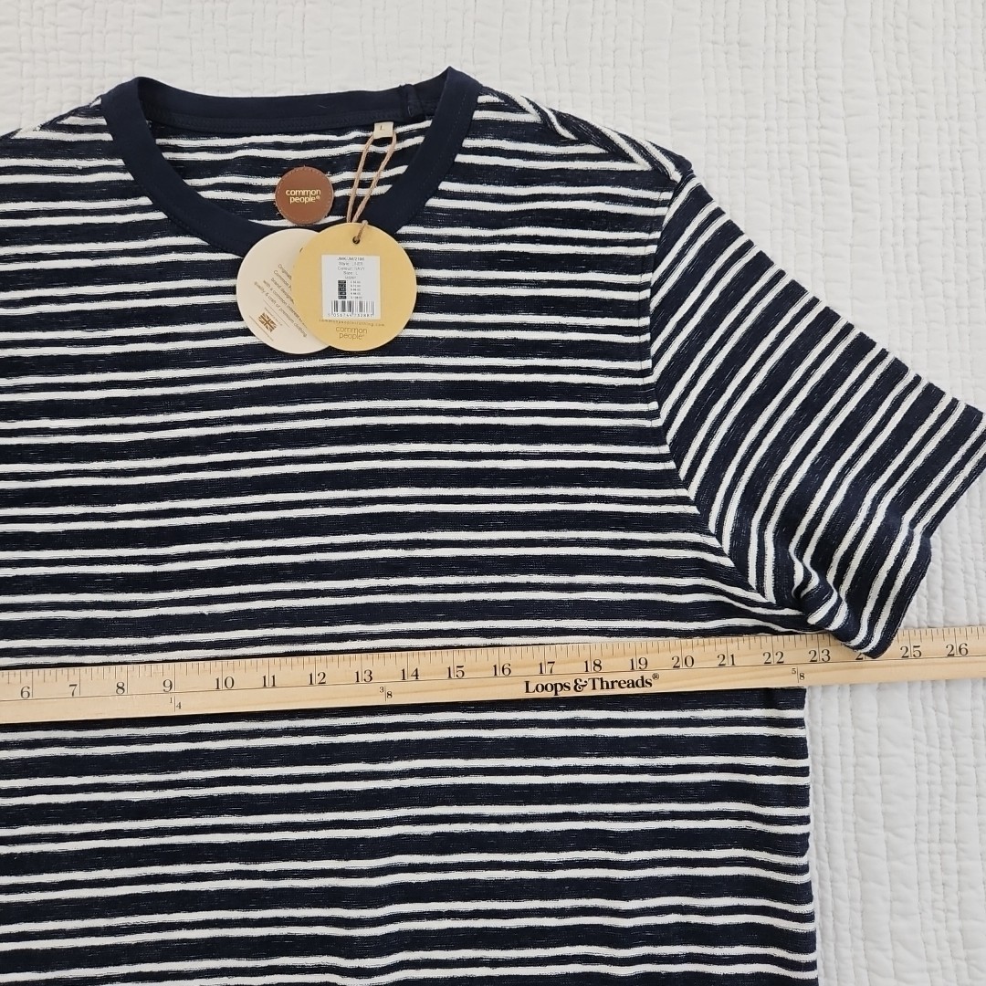 Common People T-Shirt Men's L Navy Striped NWT Short Sleeve NEW Super Soft Crew gallery