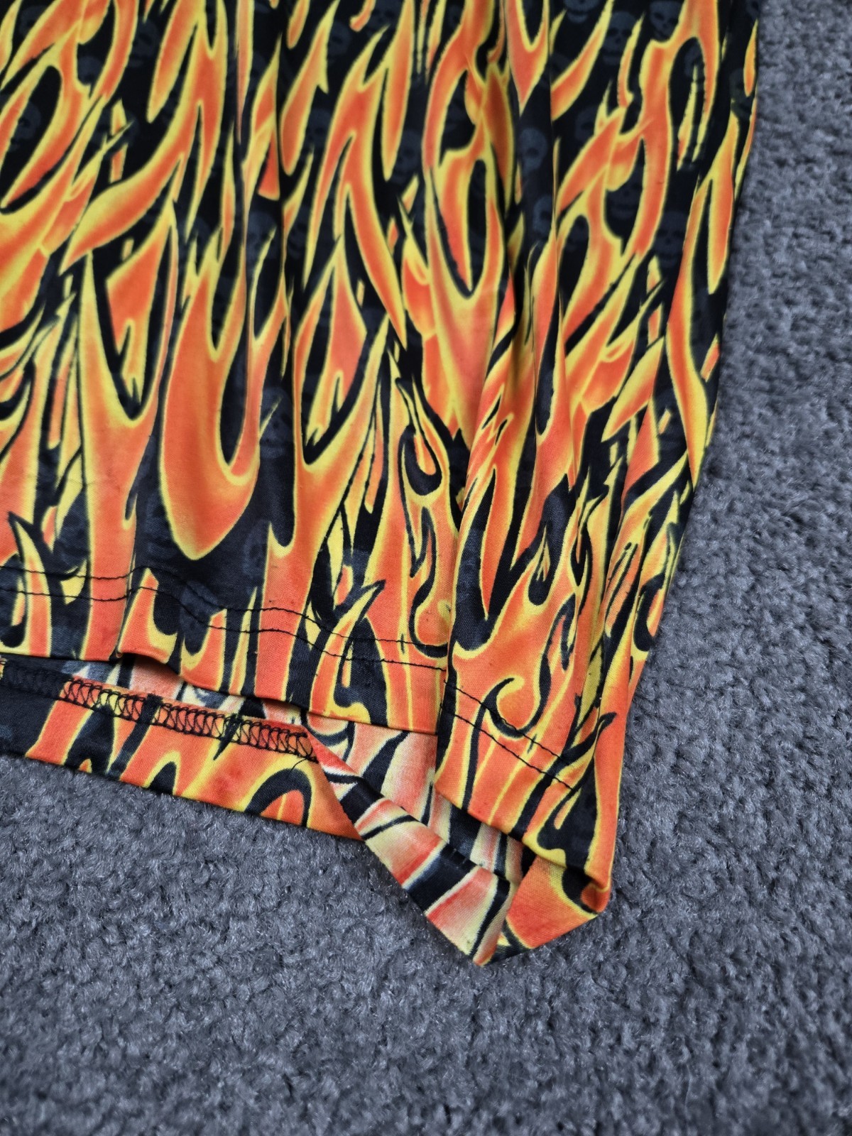 Y2K No Boundaries Skull Shirt Men's XL Sheer Flame 2000s Tribal Skate Polyester gallery