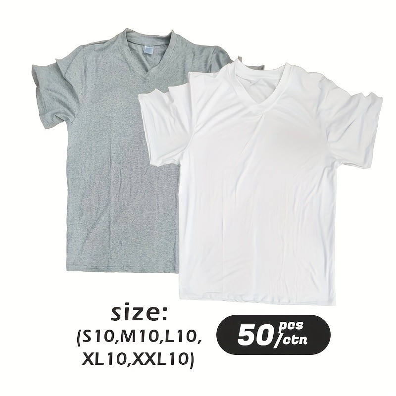 50 Pack V-Neck Sublimation Blanks T-Shirts Mixed Sizes White Grey Polyester gallery