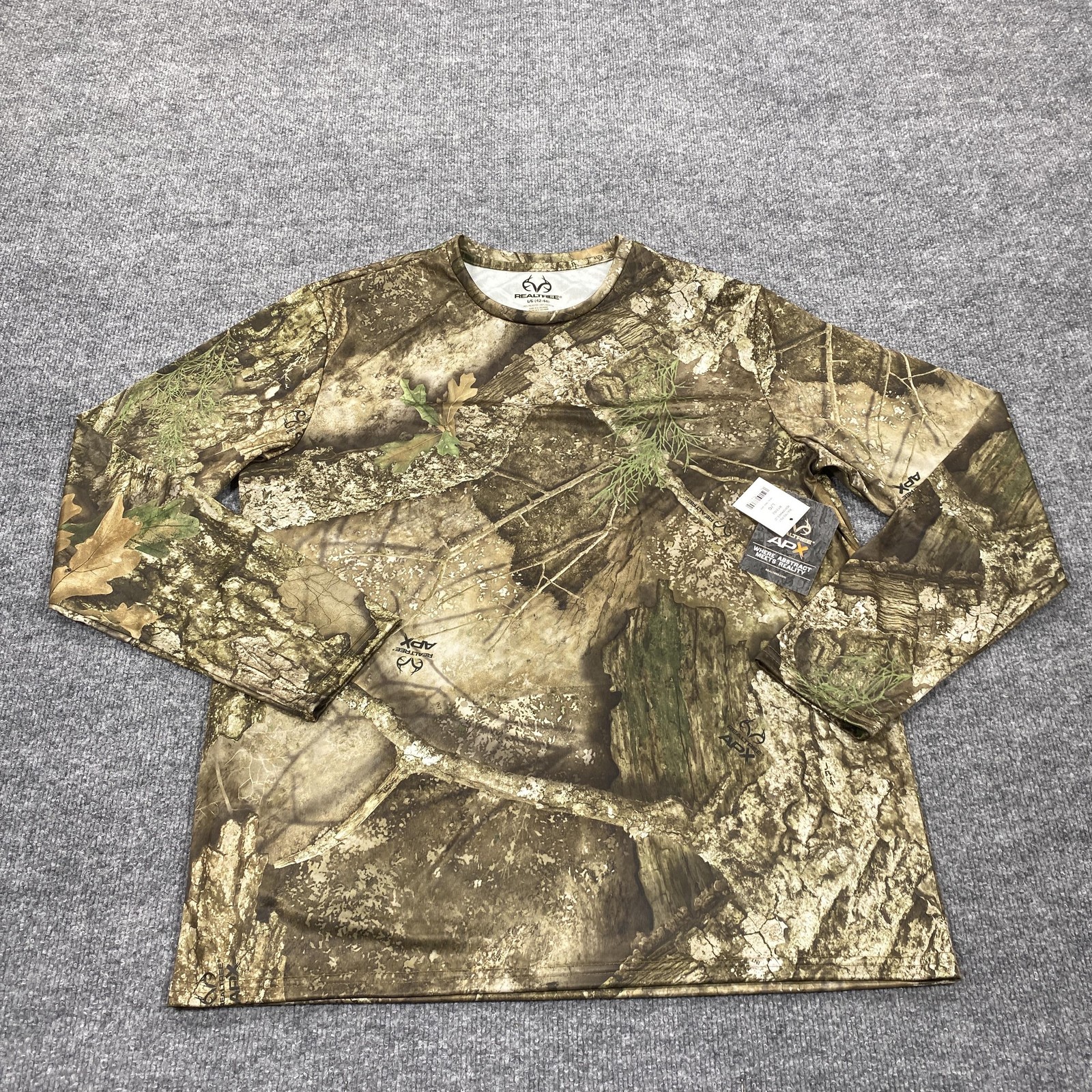 Realtree Shirt Mens Large Brown Camouflage Long Sleeve Crew Neck Tagless APX