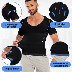 US Mens Compression V-Neck T-Shirt Moobs Slimming Tummy Control Body Shaper Tops