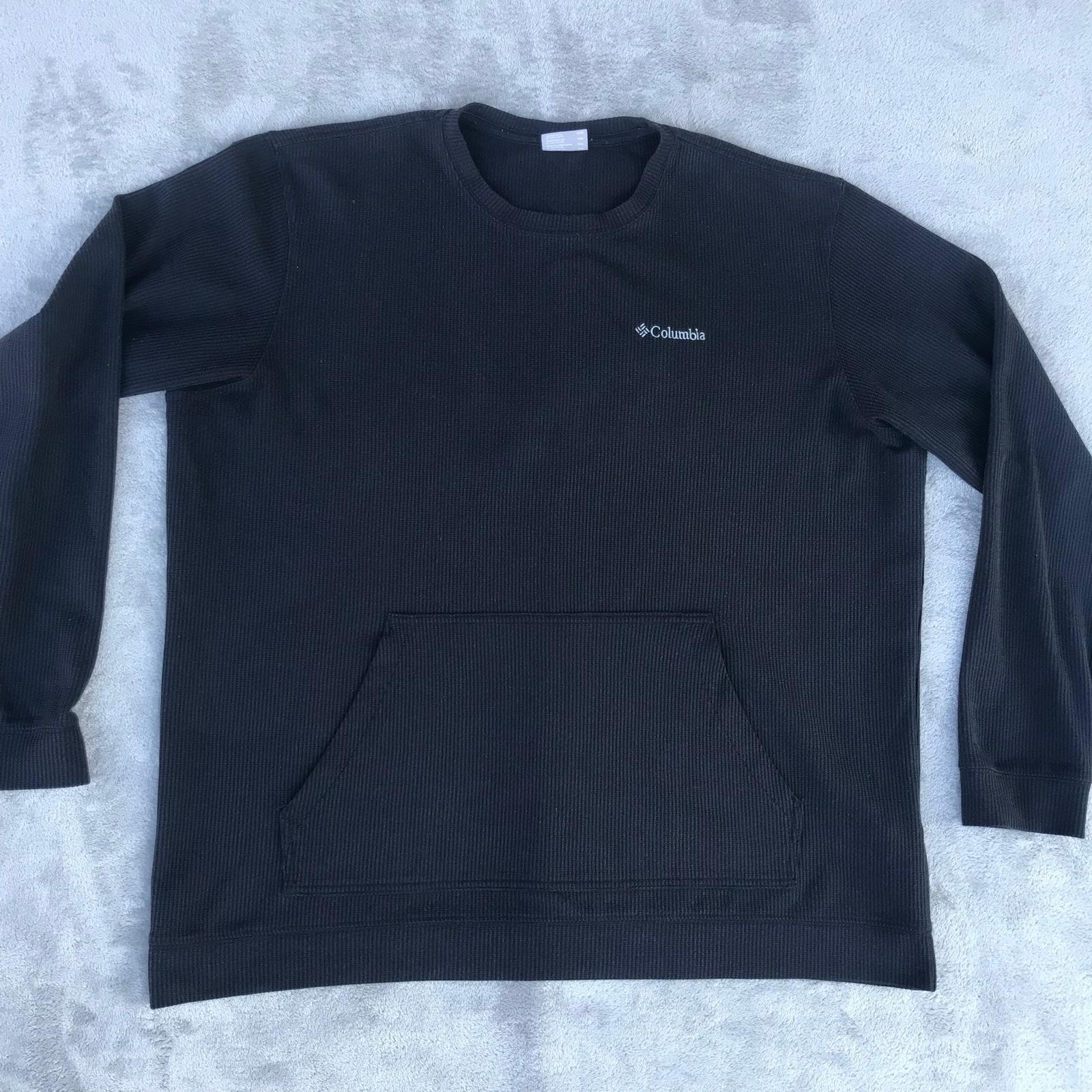 Columbia BLK Waffle Thermal Long Sleeve Kangaroo Pocket Black Shirt Men XXL gallery