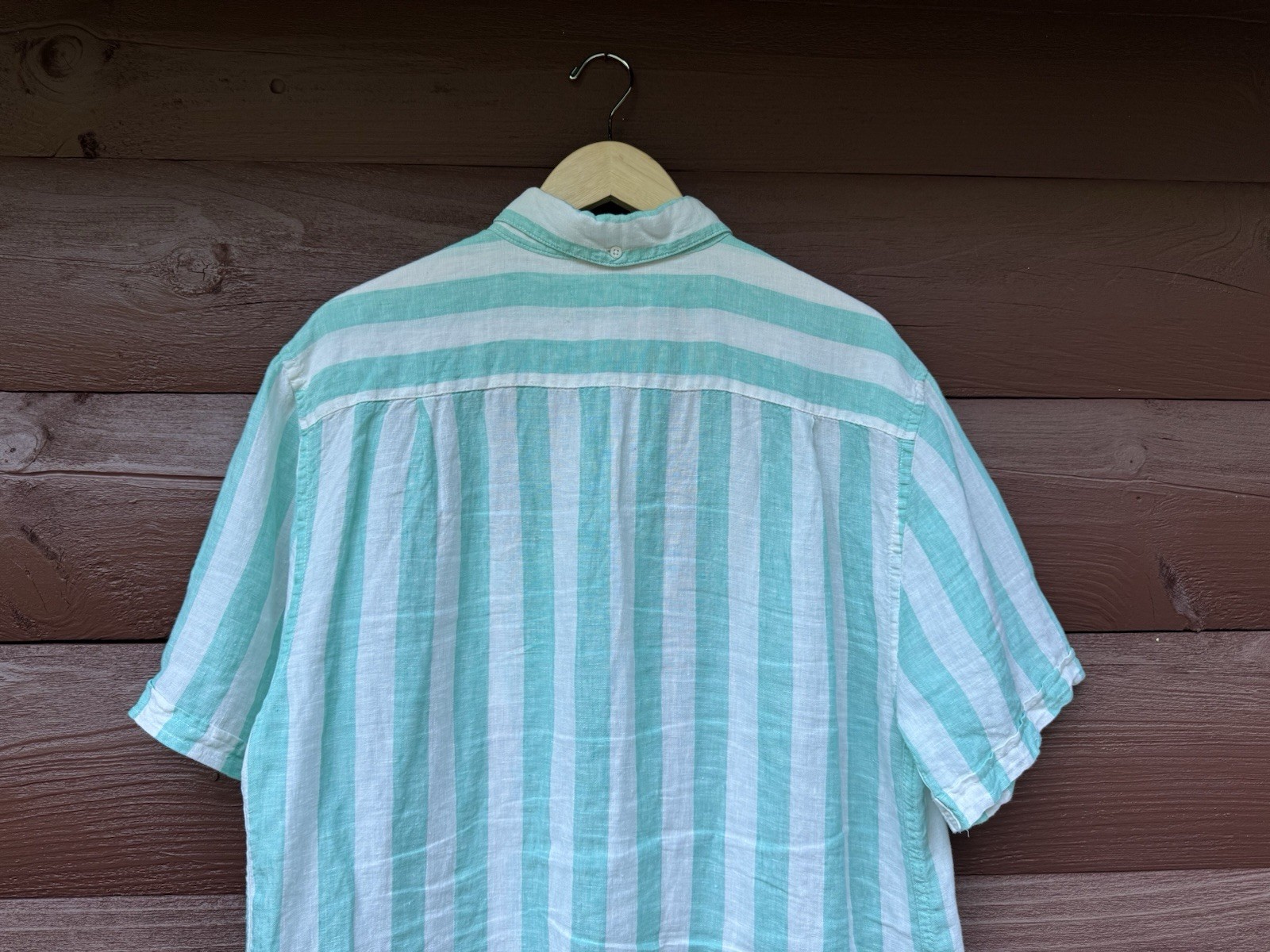Onia Popover Mens Green Shirt Stripe 100% Linen Men Size Large Beach gallery
