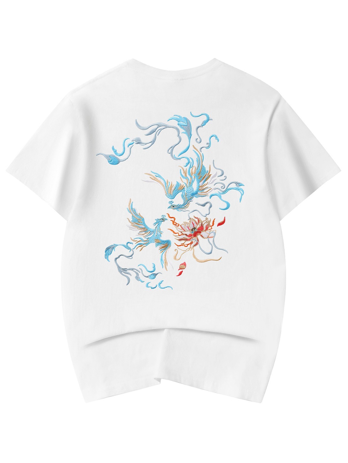 Niepce Japanese Streetwear Embroidery T-shirt Blue Phoenix Graphic Tee for Men gallery