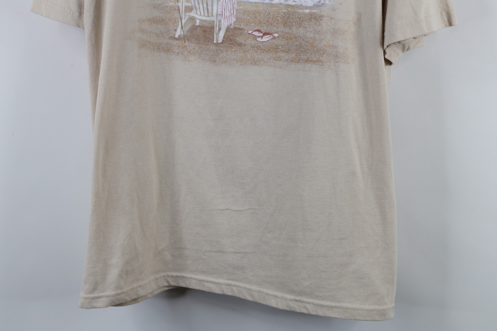 Vintage 90s Streetwear Mens XL Distressed Beach Lighthouse T-Shirt Beige Cotton gallery