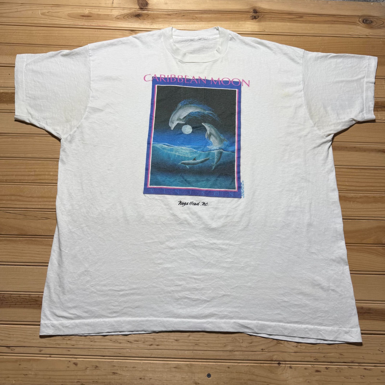 Vintage 1991 Caribbean Moon Vintson Dolphins Ocean Marine Life Art T-Shirt - 3XL gallery