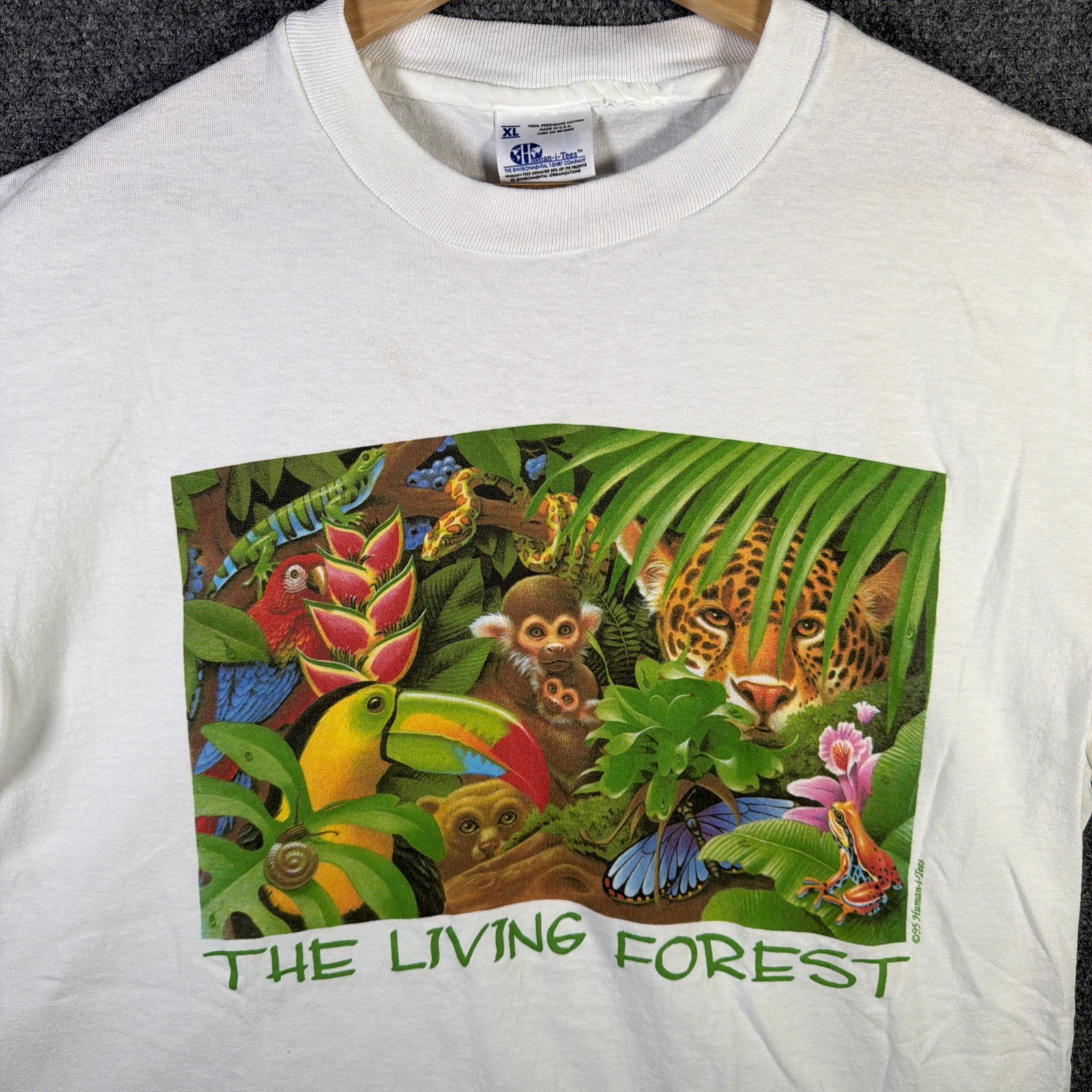 Vintage Humanitees Shirt Mens XL White 90s Nature The Living Forest Art Portrait gallery