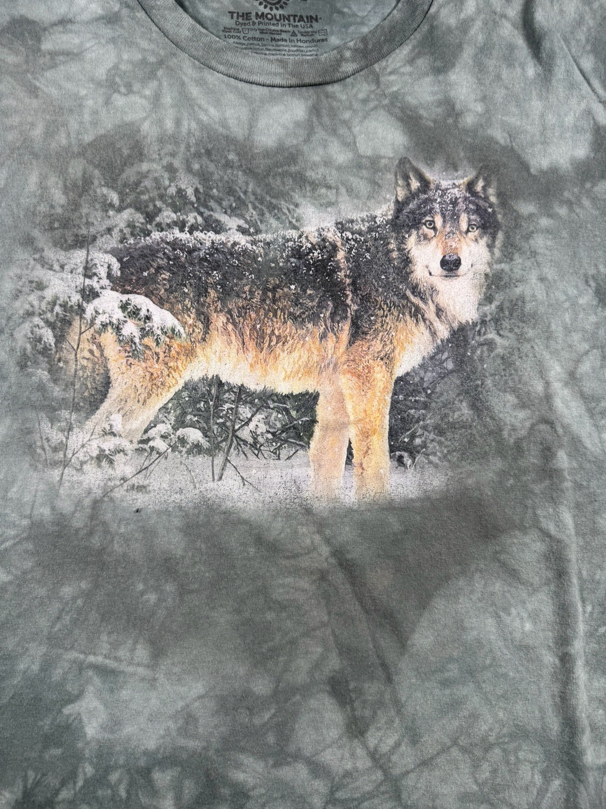 The Mountain Wolf Snow Forest Graphic Tee 2XL Gray Tie Dye Animal Nature Shirt gallery