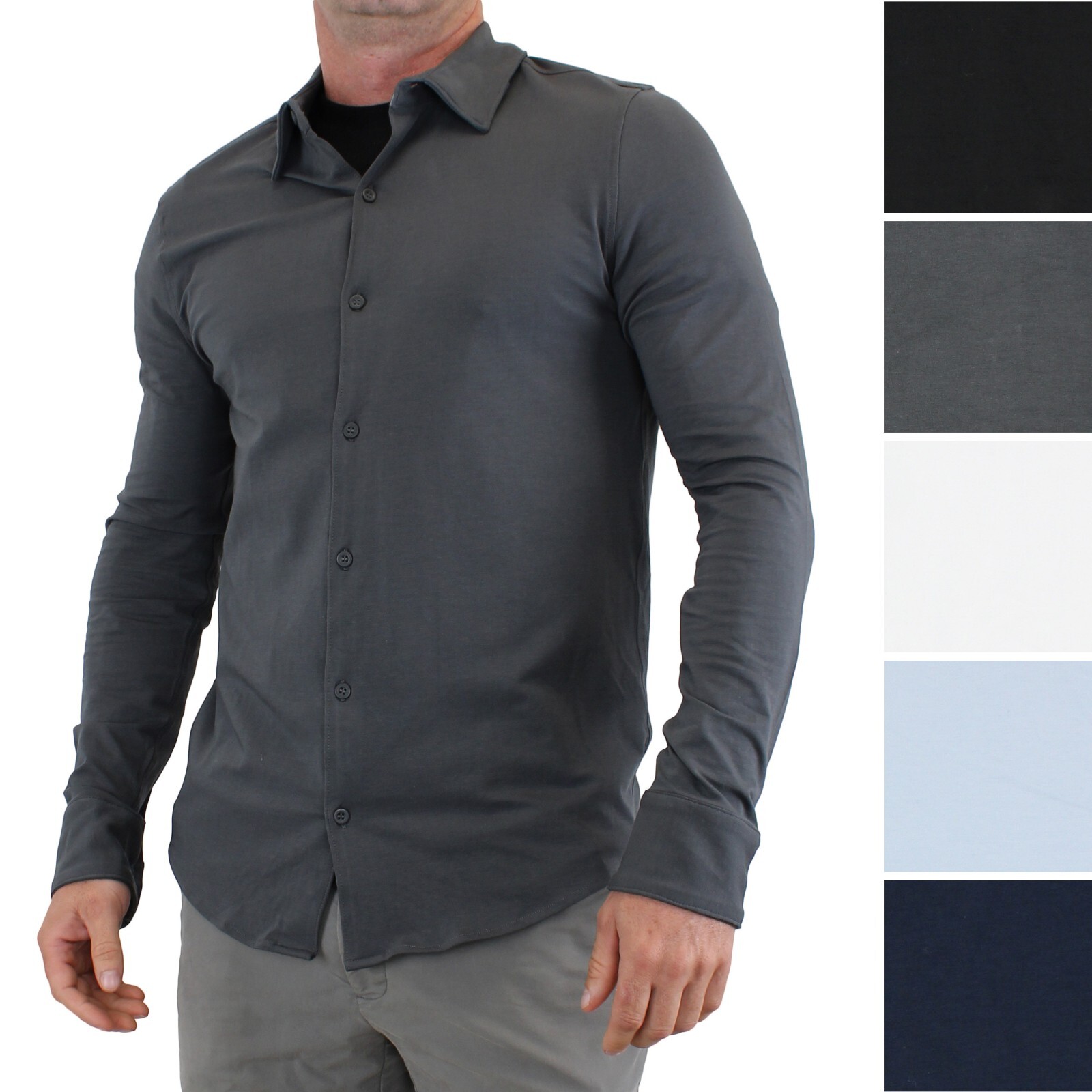 True Classic Men's, Knit Long Sleeve, Slightly Relaxed Fit Collard Shirt gallery