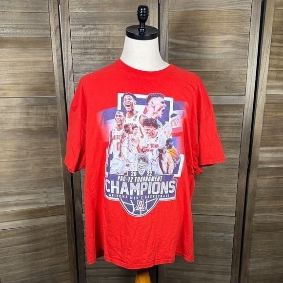 Arizona Wildcats 2022 Pac-12 Champions Basketball Red T-Shirt Gildan Mens 3XL gallery