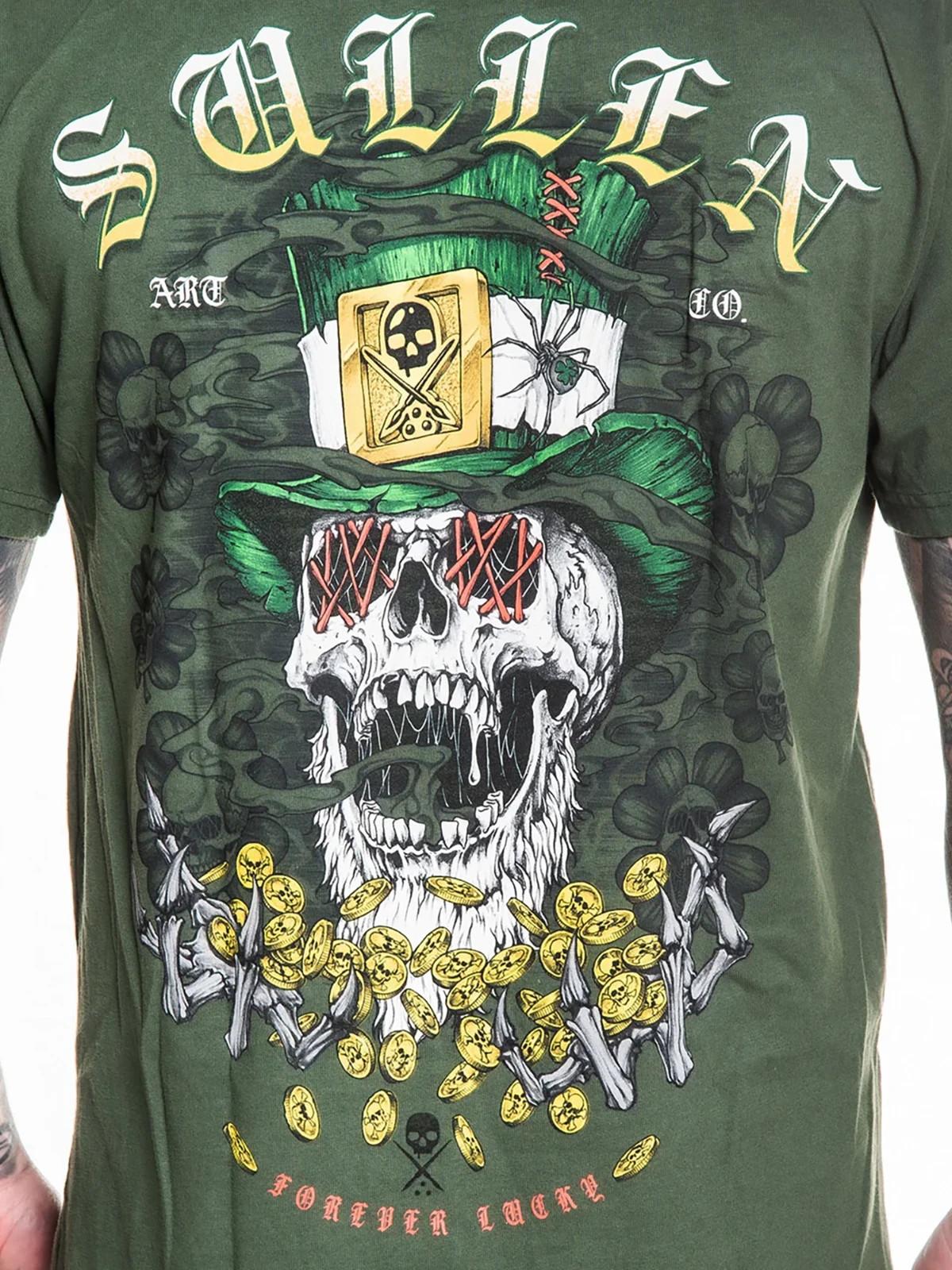 Sullen Men’s Forever Lucky Short Sleeve Premium T-shirt Lucky Tattoo Skull Tee