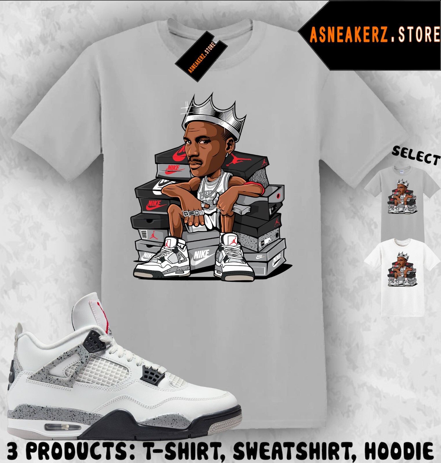 Shirt Matching AJ 4 White Cement 2025 Match Sneaker MJ Sneakerhead King T-Shirt gallery