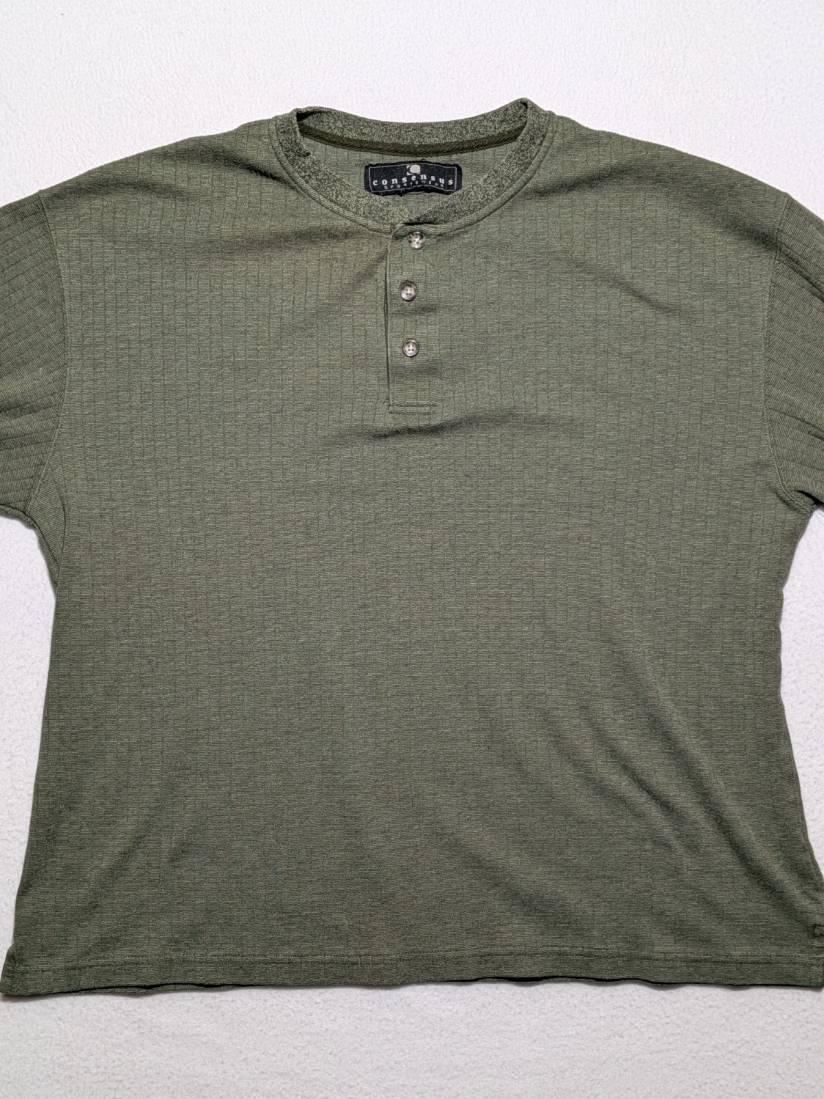 Consensus Sportswear Ribbed Henley Long Sleeve Shirt Size L Mossy Green Cotton gallery
