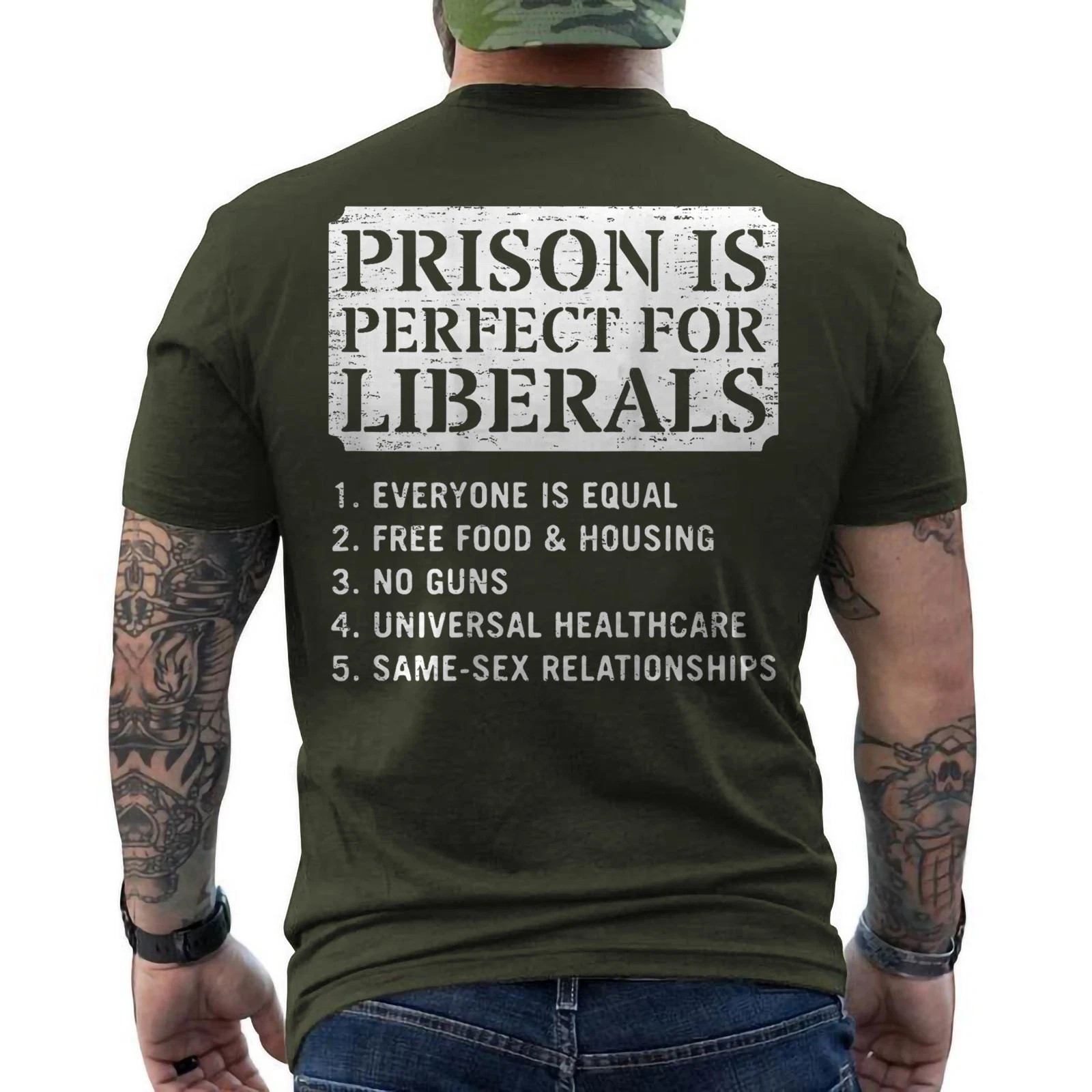 Prison is Perfect for Liberals Anti Liberal Quote Retro ON BACK T-Shirt gallery