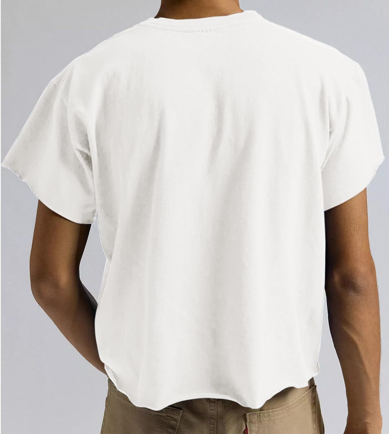 Men's Short Sleeve Boxy T-Shirt Cropped Raw Hem Casual Comfy Summer Top gallery