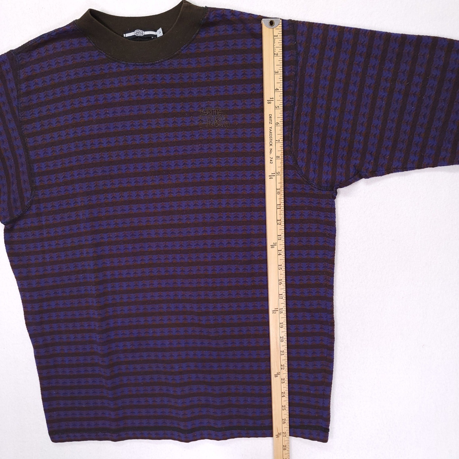 Marithe Francois Girbaud Mens Large Purple Brown Striped Geometric Knit Shirt L gallery