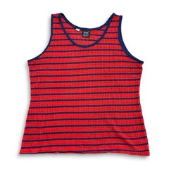 Vintage 60s 70s Knit Mesh Fish Net Essley Striped Beach Surf Tank Top Shirt USA