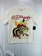 Ed Hardy T-Shirt Medium Rhinestone Dagger Snake Eagle Tattoo NWT Ivory