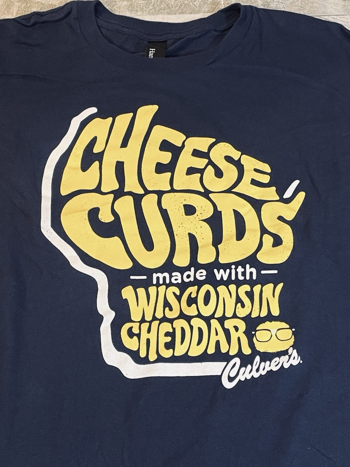 Culver’s Cheese Curds Men’s Large Blue T-Shirt Wisconsin Cheddar Fast Food gallery