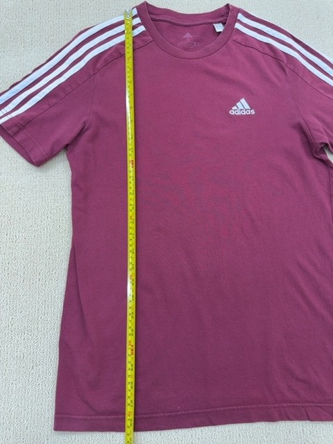 Adidas Mens T-Shirt Maroon Striped 3-Stripes S Cotton Crew Neck gallery