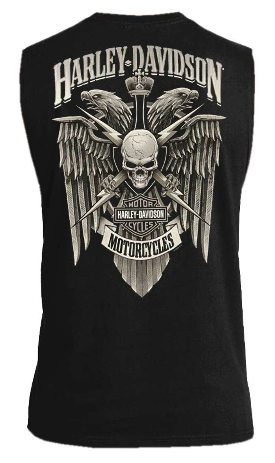 Harley-Davidson Men's Lightning Crest Sleeveless Cotton Muscle Shirt, Black gallery