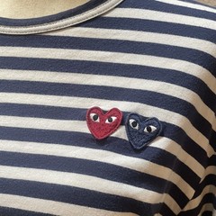 Comme des Garcons Play Striped Long Sleeve Double Heart Navy White XL Tee Japan